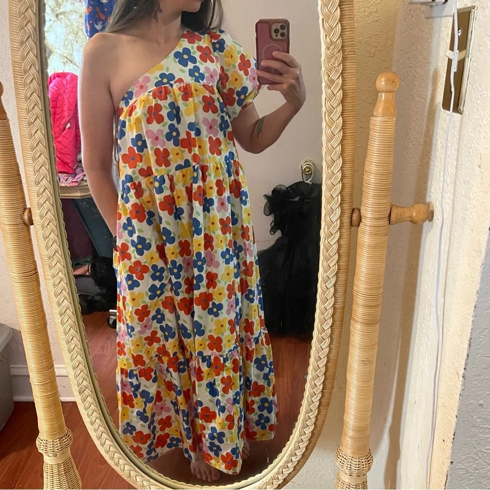 NWT AVN Italy Women's 4 US (IT 40) One Shoulder Retro Floral Maxi Dress - Picture 2 of 4